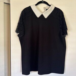 Karl Lagerfeld lace sleeved top with pearled collar, XL